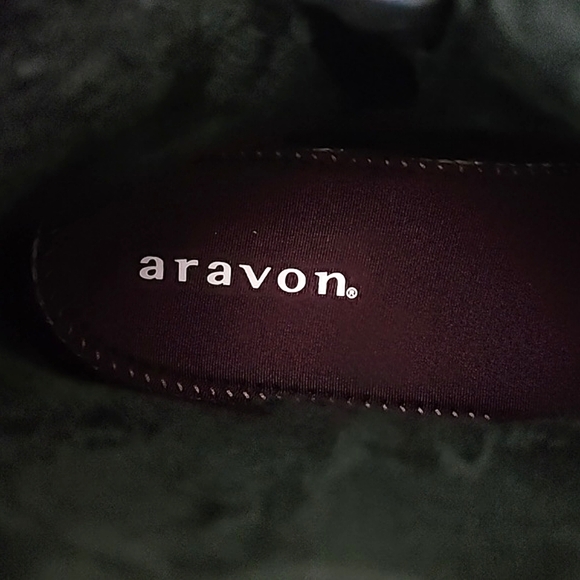 Aravon Women's Black Waterproof Leather Short Wedge Boots Buckle Strap Size 11 - Picture 15 of 16